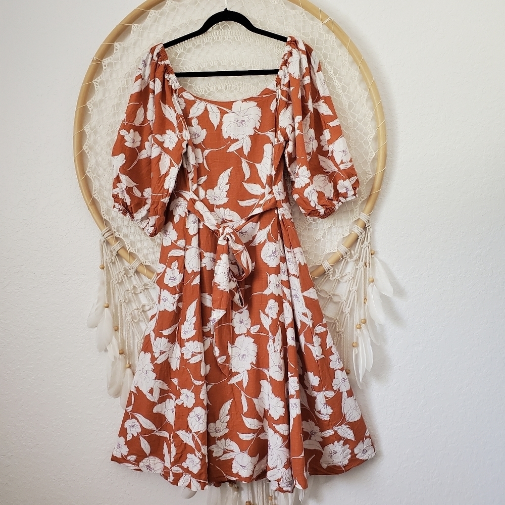 Linen Floral Square Neck Puff Sleeve Midi Dress /By Together sold by Lord&Taylor - Picture 11 of 11